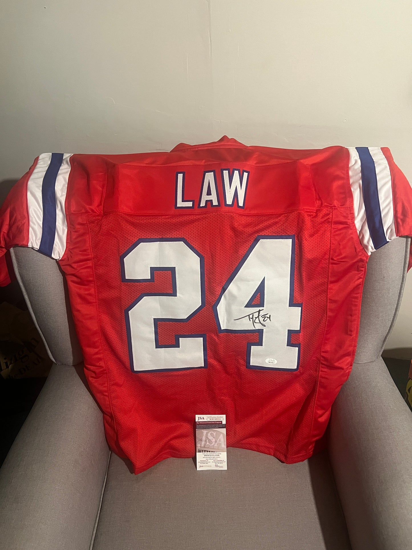 Ty Law Autographed Custom Pats Jersey